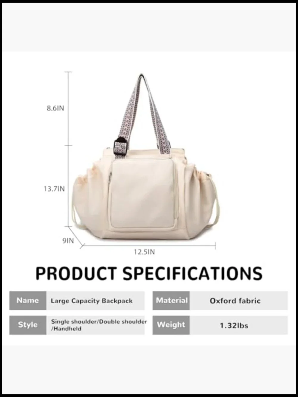 Multifunctional 3-in-1 Nylon Travel Tote Backpack Diaper Bag 15 Pockets